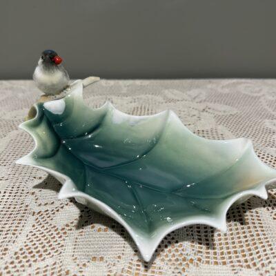 Franz Holiday Beginnings Winter Wonderland Chickadee Bonbon Dish - Holly