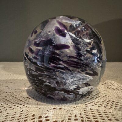 Stunning Hand Blown Tim Bristow Signed And Stamped Purple And White Swirled Paperweight