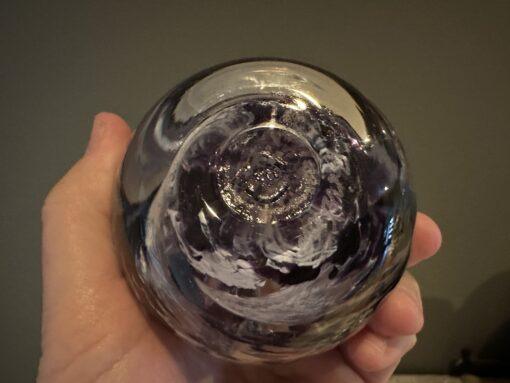 Stunning Hand Blown Tim Bristow Signed And Stamped Purple And White Swirled Paperweight - Image 5