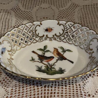 Herend Rothschild Bird Heavily Gilt Reticulated Bonbon Dish