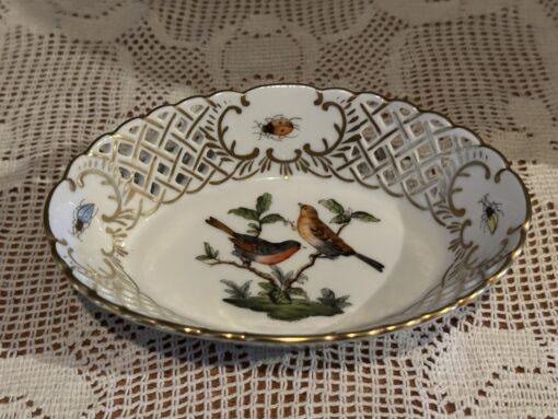 Herend Rothschild Bird Heavily Gilt Reticulated Bonbon Dish
