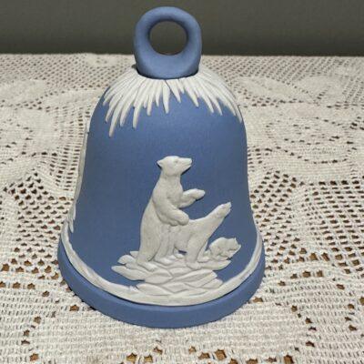 Vintage Wedgwood Jasper Ware Jasperware White On Blue Polar Bear New Year Bell - 1980