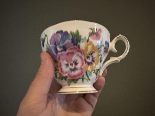 Vintage Queen Anne China Spring Melody Bright Pansy Trio - Image 2