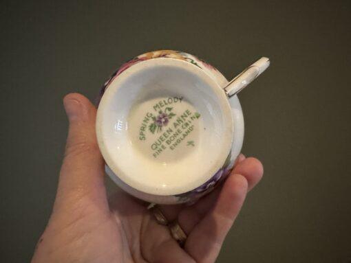 Vintage Queen Anne China Spring Melody Bright Pansy Trio - Image 3