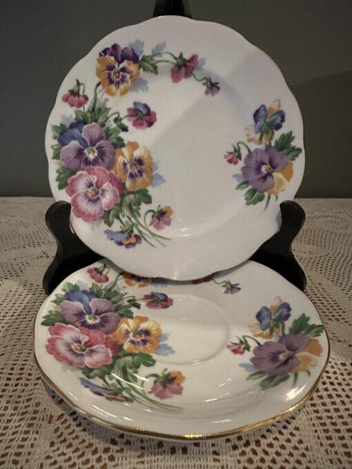 Vintage Queen Anne China Spring Melody Bright Pansy Trio - Image 4