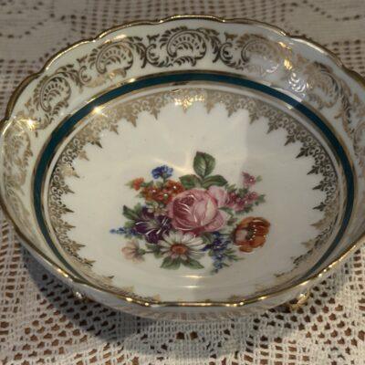 Limoges Footed Floral Gilt Bonbon Bowl - Hand Accented