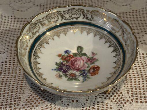 Limoges Footed Floral Gilt Bonbon Bowl - Hand Accented