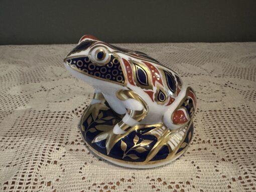 Royal Crown Derby Large Frog Paperweight - Imari Colors - Silver Stopper