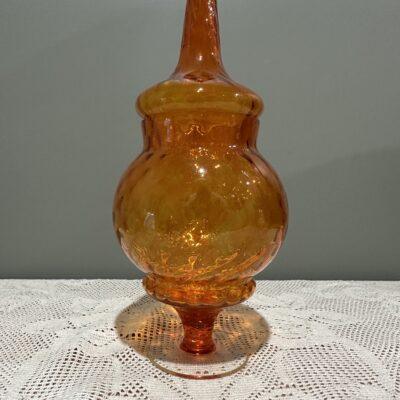 Stunning Mid Century Circus Tent Apothecary Jar With Cadmium Glow - Orange Optic