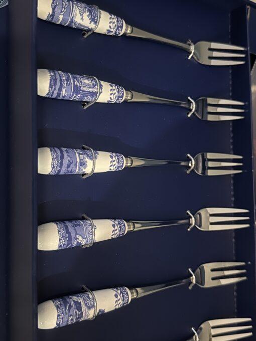 Stunning Spode Blue Italian Cake Slice And Forks Set In Box - Image 2