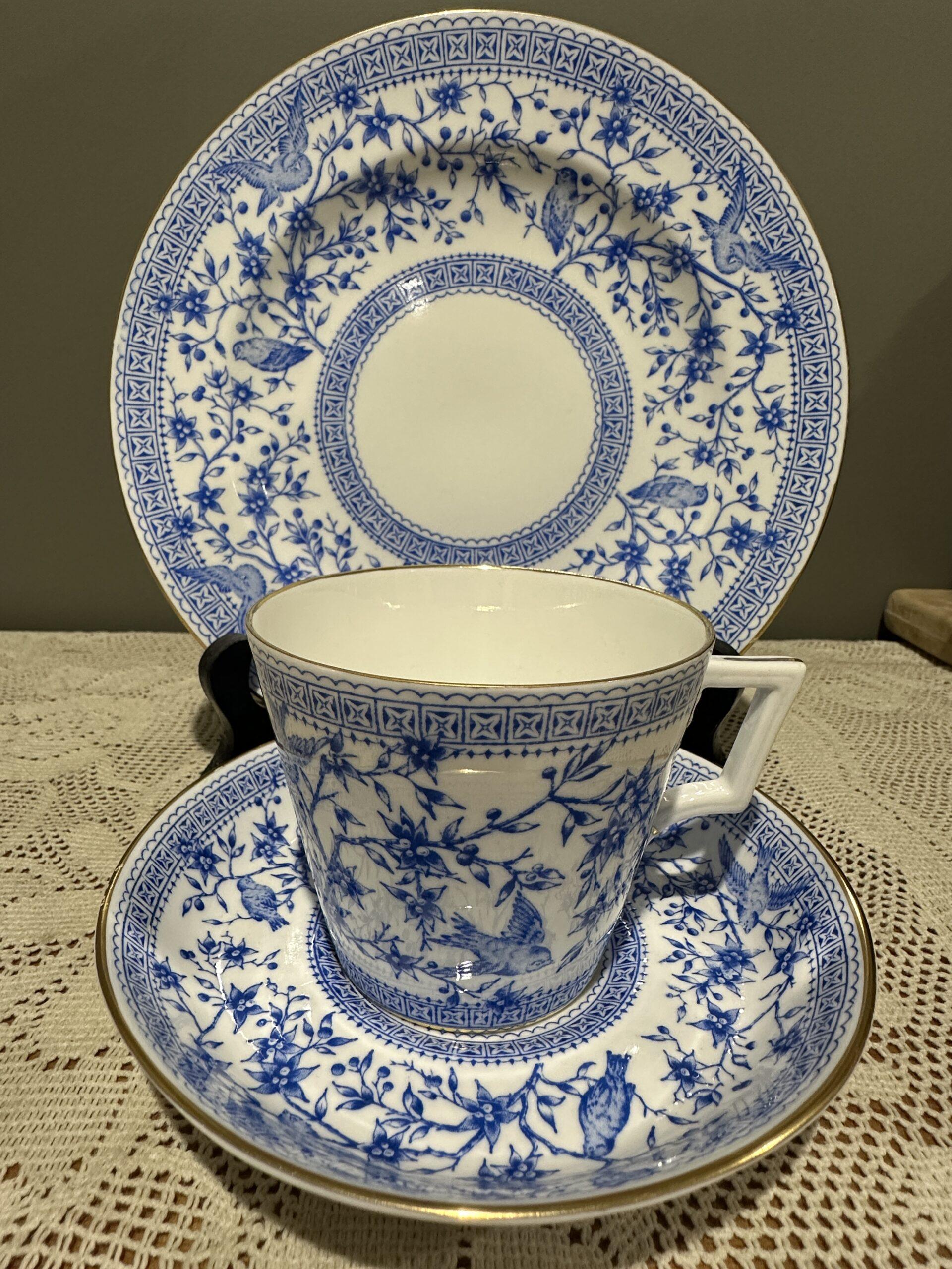 Rare Royal Crown Derby Vintage Breakfast Trio - Pembroke Pattern - Royal Blue