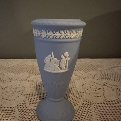 Rare Wedgwood White On Blue Posy Vase - Scarce Shape