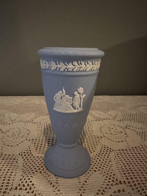 Rare Wedgwood White On Blue Posy Vase - Scarce Shape