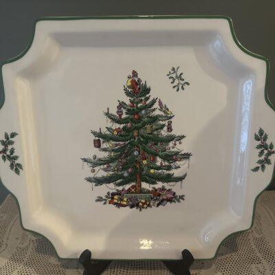 Large Spode Christmas Tree Tab Handled Serving Plate