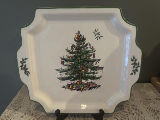 Large Spode Christmas Tree Tab Handled Serving Plate