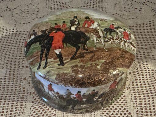 Large Newhall Staffordshire Hunting Scene Trinket Picture Box - 10.2cm