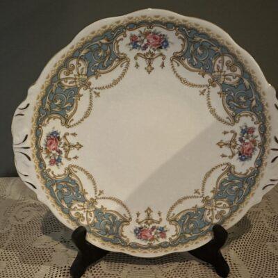 Queen Anne Tab Handled Cake Plate - Regency Pattern In Blue