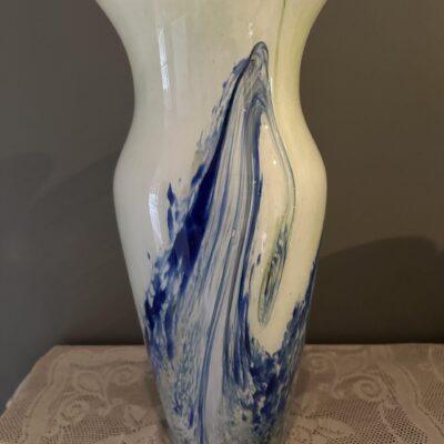 Massive Dalian Glass Snowflakes Triple Cased End Of Day Vase - 41.5cm - Pale Green / Blue