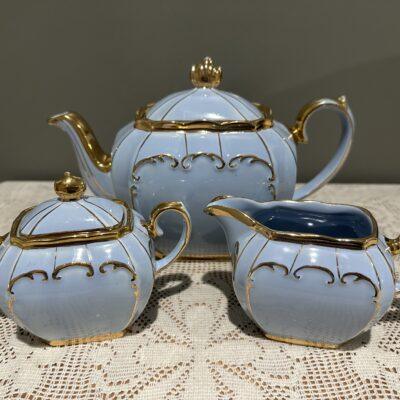 Sadler Cube Tea Set In Powder Blue / Grey- Teapot Sugar Creamer