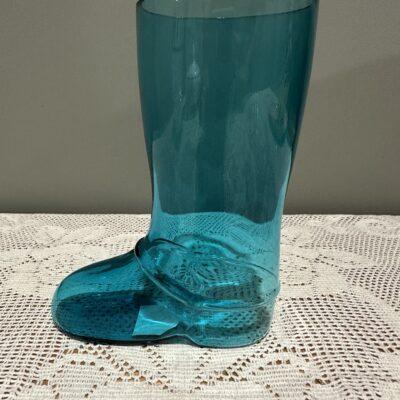 Mid Century Old Colony (Indiana) Riding Boot Drinking Glass In Teal Blue