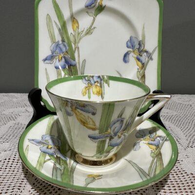 Royal Doulton Iris Pattern Art Deco Trio With Gilt Trim
