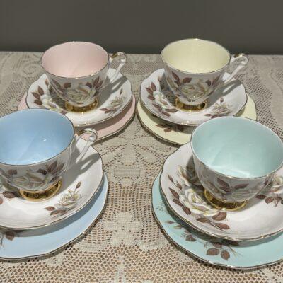 Vintage Queen Anne Bone China Harlequin Tea Set For Four - Autumn Rose