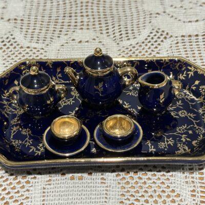 Limoges Blue And Gold Miniature Tea Set On Tray