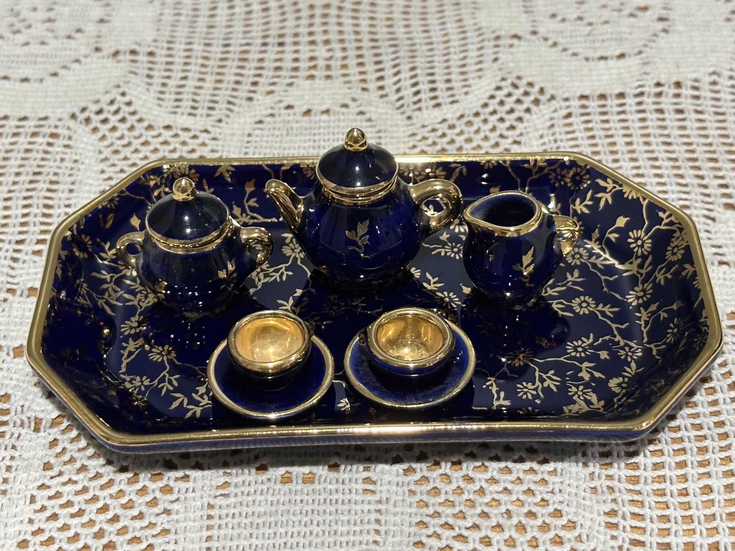 Limoges Blue And Gold Miniature Tea Set On Tray