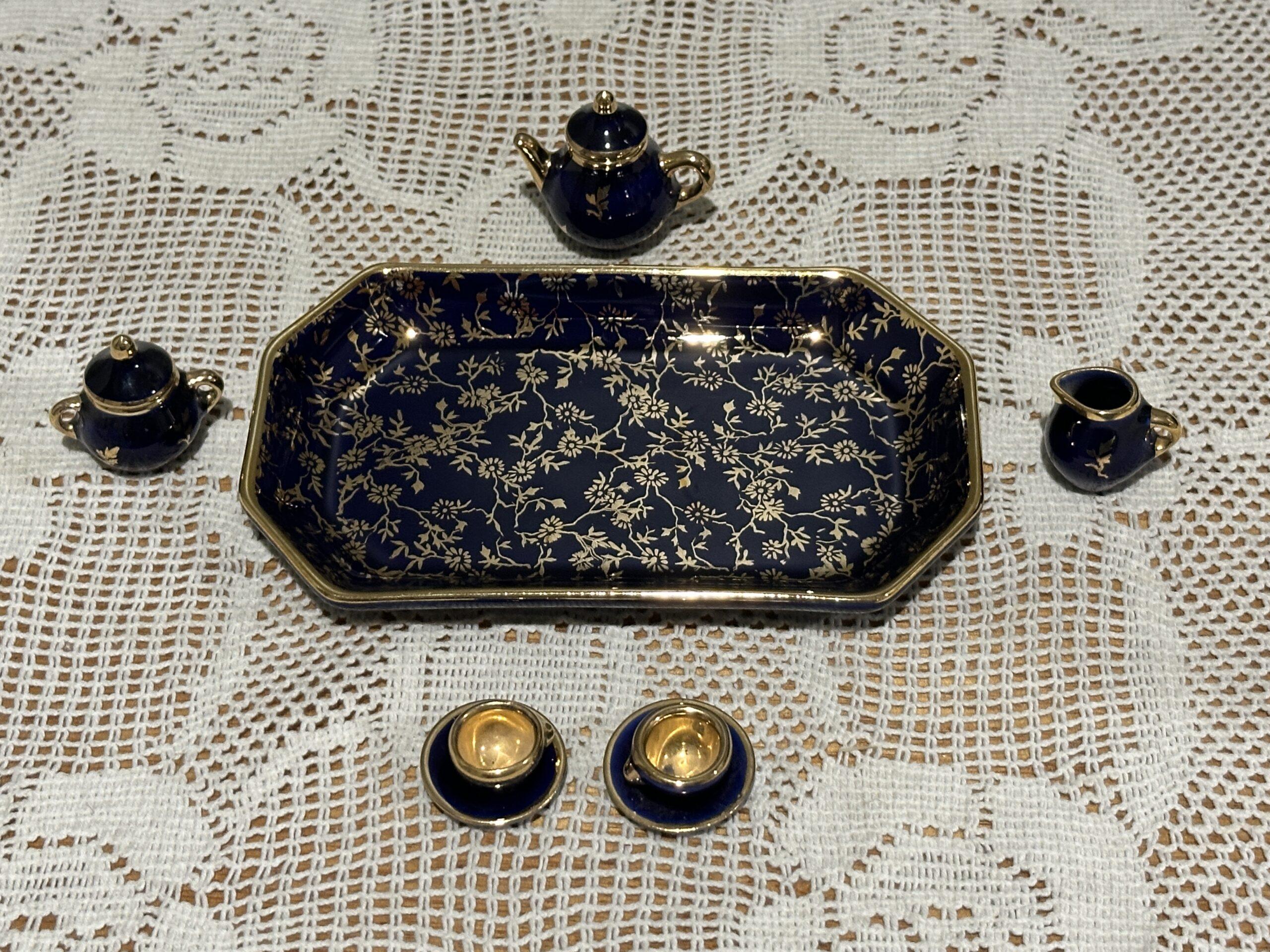 Limoges Blue And Gold Miniature Tea Set On Tray - Image 2