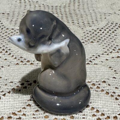 Royal Copenhagen Otter With Salmon Miniature Figurine