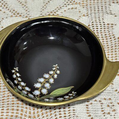 Rare Art Deco Carlton Ware Noire Royale Jam / Relish Dish - Heavily Gilt With Lilly Of The Valley Pattern