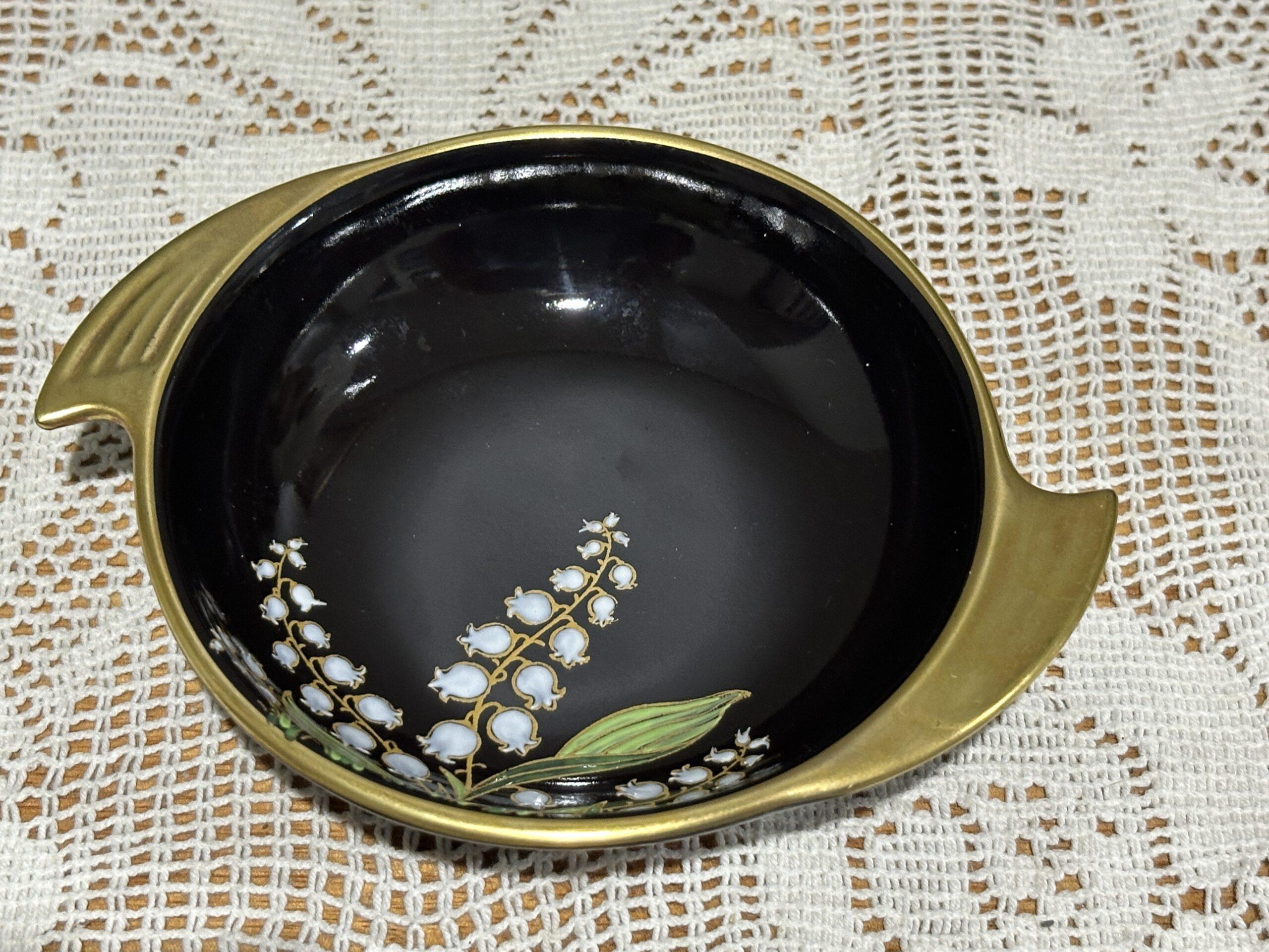 Rare Art Deco Carlton Ware Noire Royale Jam / Relish Dish - Heavily Gilt With Lilly Of The Valley Pattern