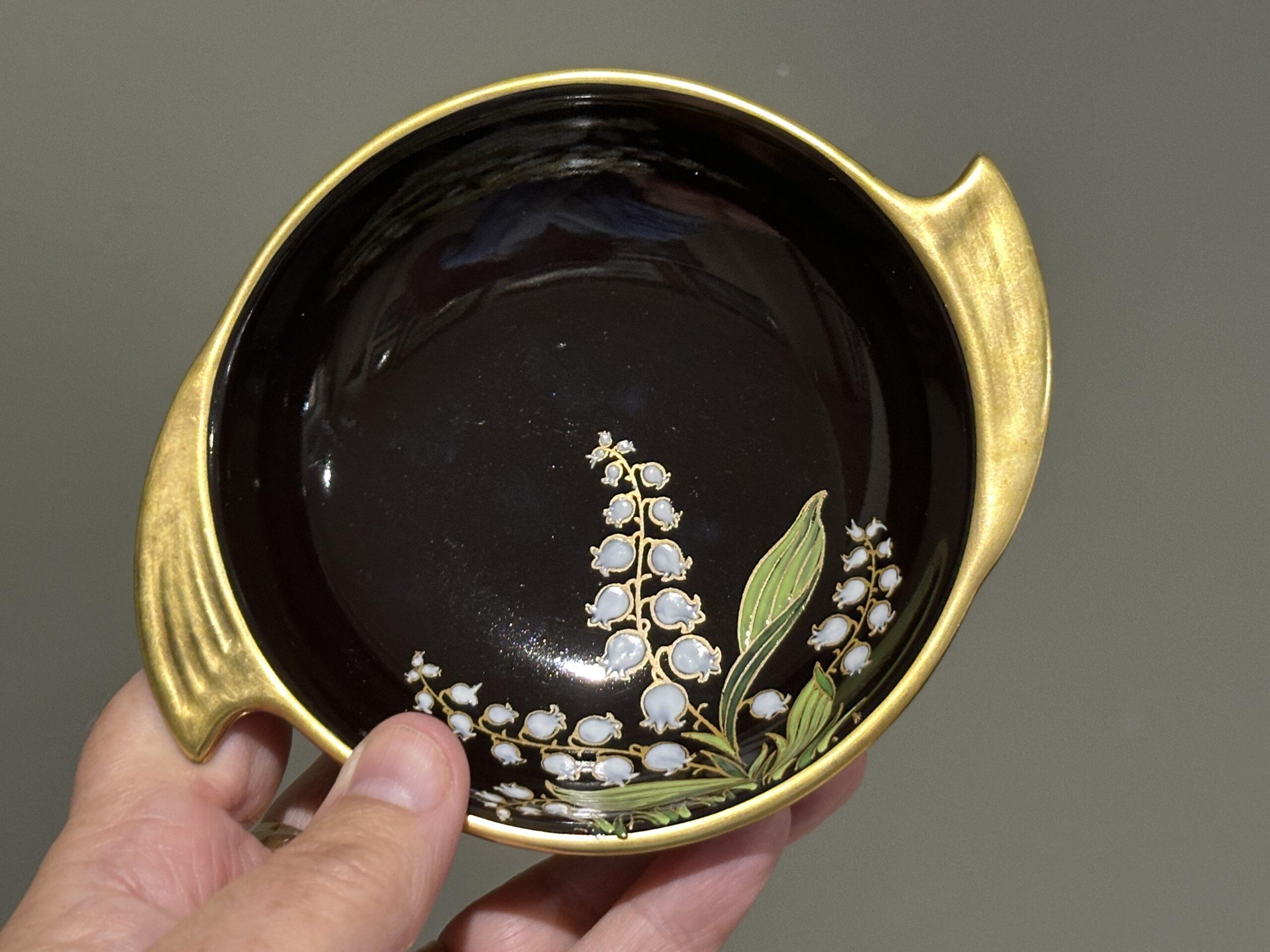 Rare Art Deco Carlton Ware Noire Royale Jam / Relish Dish - Heavily Gilt With Lilly Of The Valley Pattern - Image 2